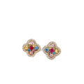 Copper Rhinestone Flower Stud Earrings, Light Luxury French Vintage Floral Jewelry For Women view 5