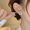 Copper Rhinestone Flower Stud Earrings, Light Luxury French Vintage Floral Jewelry For Women view 2
