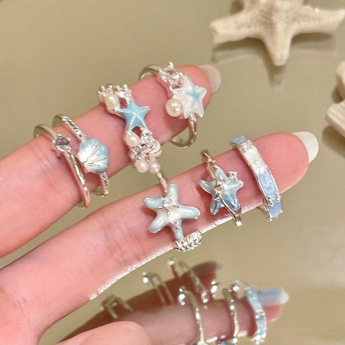 Sparkling Zircon Enamel Shell Ring For Women