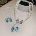 Luxury Copper Zircon Rhombus Buckle Bracelet Necklace Earrings Jewelry Set view 3