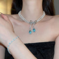 Luxury Copper Zircon Rhombus Buckle Bracelet Necklace Earrings Jewelry Set view 4