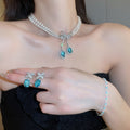 Luxury Copper Zircon Rhombus Buckle Bracelet Necklace Earrings Jewelry Set view 2