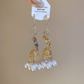 Vintage Style Alloy Parrot Rhinestone Pearl Tassel Drop Earrings With Silver Posts view 2