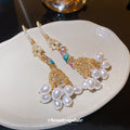 Vintage Style Alloy Parrot Rhinestone Pearl Tassel Drop Earrings With Silver Posts view 4