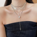 Vintage Layered Metal Cross Pendant Necklace Geometric Light Luxury Clavicle Chain view 3