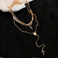 Vintage Layered Metal Cross Pendant Necklace Geometric Light Luxury Clavicle Chain view 4