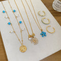 18K Gold Plated Copper Zircon Flower Pendant Necklace, Light Luxury Vintage Collarbone Jewelry view 3