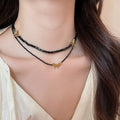 Y2K Crystal Beaded Butterfly Pendant Necklace, Dark Sweet Luxury Collarbone Choker view 3