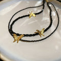 Y2K Crystal Beaded Butterfly Pendant Necklace, Dark Sweet Luxury Collarbone Choker view 4