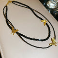 Y2K Crystal Beaded Butterfly Pendant Necklace, Dark Sweet Luxury Collarbone Choker view 2
