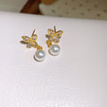 Light Luxury Faux Pearl Zircon Butterfly Flower Stud Earrings With Silver Pins For Women view 4