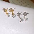Light Luxury Faux Pearl Zircon Butterfly Flower Stud Earrings With Silver Pins For Women view 2