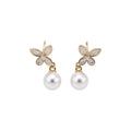Light Luxury Faux Pearl Zircon Butterfly Flower Stud Earrings With Silver Pins For Women view 5