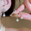 Light Luxury Faux Pearl Zircon Butterfly Flower Stud Earrings With Silver Pins For Women view 1