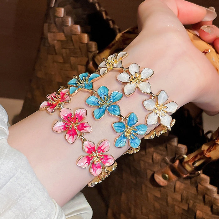 European Style Alloy Enamel Flower Splice Bangle For Beach Vacation Jewelry