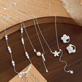Style Sparkling Zircon Faux Pearl Flower Necklace And Ear Clip Jewelry Set For Women view 1