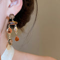 Old Money Style Faux Crystal Square Teardrop Tassel Drop Earrings With Silver Needle Studs view 3