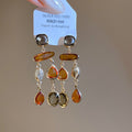 Old Money Style Faux Crystal Square Teardrop Tassel Drop Earrings With Silver Needle Studs view 2