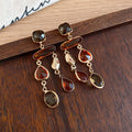 Old Money Style Faux Crystal Square Teardrop Tassel Drop Earrings With Silver Needle Studs view 4