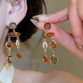 Old Money Style Faux Crystal Square Teardrop Tassel Drop Earrings With Silver Needle Studs view 1