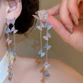 Sweet Style Zircon Butterfly Tassel Drop Earrings With Silver Needle Posts For Women view 2