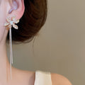 Alloy Textured Flower Tassel Pendant Drop Earrings With Silver Pin Posts For Women view 3