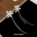 Alloy Textured Flower Tassel Pendant Drop Earrings With Silver Pin Posts For Women view 2
