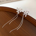 Alloy Textured Flower Tassel Pendant Drop Earrings With Silver Pin Posts For Women view 4