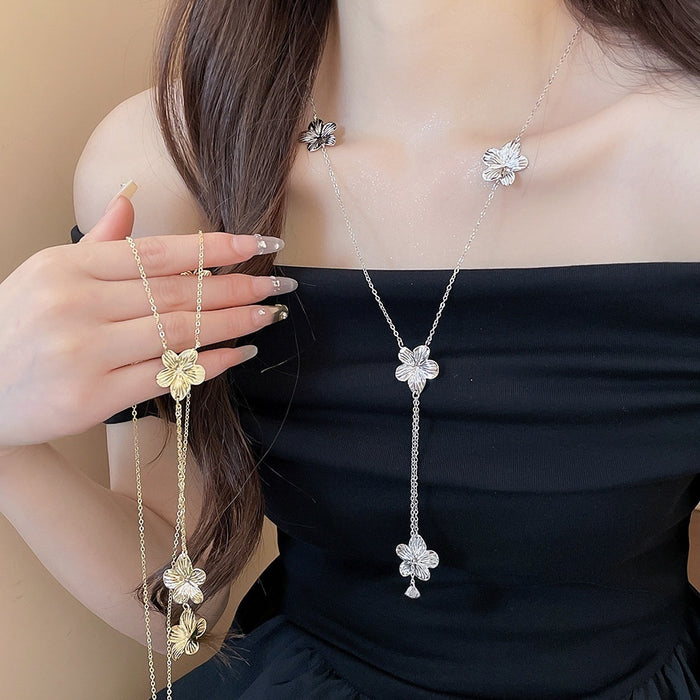2026 New Iron Floral Tassel Necklace For Women, Light Luxury Metal Choker Collarbone Chain