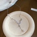 Korean Light Luxury Faux Pearl Zircon Star Moon Pendant Sweater Necklace view 4