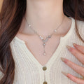 Korean Light Luxury Faux Pearl Zircon Star Moon Pendant Sweater Necklace view 1