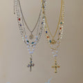 Light Luxury Copper Colorful Zircon Sun Pearl Multi Layer Geometric Cross Choker Necklace For Women view 4