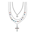 Light Luxury Copper Colorful Zircon Sun Pearl Multi Layer Geometric Cross Choker Necklace For Women view 5
