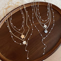 Light Luxury Faux Pearl Multi Layer Shell Flower Pendant Necklace For Women Beach Vacation Style view 2