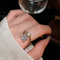 New Chinese Style Sparkling Zircon Hollow Open Copper Geometric Ring For Women view 4