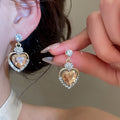 Elegant Alloy Heart Stud Earrings With Silver Pins And Rhinestone Inlay Luxury Style view 1