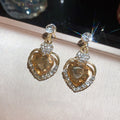 Elegant Alloy Heart Stud Earrings With Silver Pins And Rhinestone Inlay Luxury Style view 4