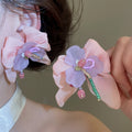 Sweet Resin Chiffon Flower Stud Earrings With Silver Pins Fresh Forest Style Women's Jewelry view 4