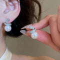Light Luxury Round Faux Pearl Zircon Stud Earrings With Silver Needles For Elegant Women view 1