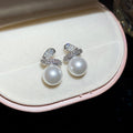 Light Luxury Round Faux Pearl Zircon Stud Earrings With Silver Needles For Elegant Women view 4