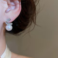Light Luxury Round Faux Pearl Zircon Stud Earrings With Silver Needles For Elegant Women view 3