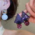 Fashion Resin Geometric Round Triangle Stud Earrings With Silver Needle Posts Retro Unique Design view 1