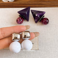Fashion Resin Geometric Round Triangle Stud Earrings With Silver Needle Posts Retro Unique Design view 2