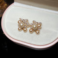 French Vintage Grape Cluster Faux Pearl Zircon Stud Earrings Elegant Geometric Round Jewelry view 3