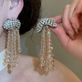 Light Luxury Geometric Crystal Tassel Drop Earrings With Silver Pins For Evening Dress view 3