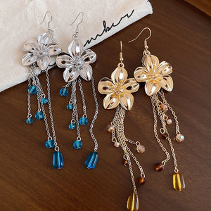 2026 New Alloy Smooth Flower Crystal Tassel Drop Earrings Unique Ethnic Playful Floral Ear Hooks