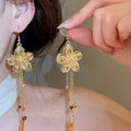 2026 New Alloy Smooth Flower Crystal Tassel Drop Earrings Unique Ethnic Playful Floral Ear Hooks view 4