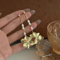 Elegant Gold Alloy Flower Drop Pearl Stud Earrings For Women Luxury Long Tassel Summer Jewelry Earrings view 2