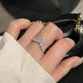 French Pave Rhinestone Crown Ring For Women, Light Luxury Versatile Index Finger Jewelry view 3