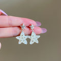Artificial Crystal Shell Star Drop Earrings With Silver Needle Sweet Cool Fashion Design Jewelry view 2